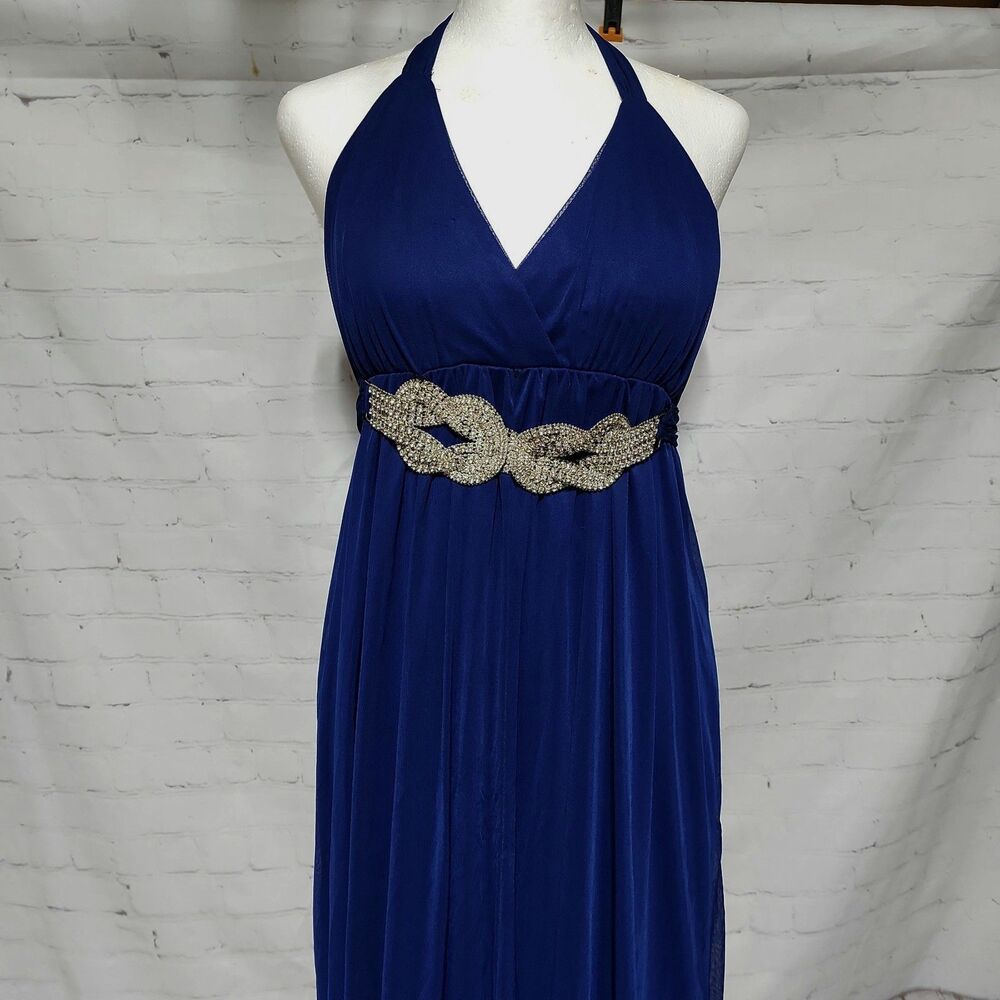 Fiesta Royal Blue/Navy Halter Maxi Dress with Jeweled Belt Size XL - Picture 4 of 11